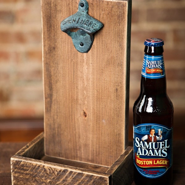 Beer Bottle Opener and Cap Catcher - Brown