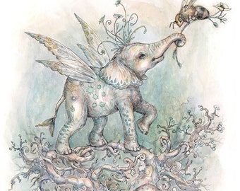 Celestial Elephant Art Prints - Pixie Elephants - Faerie Elephants - Spirit Elephant Art