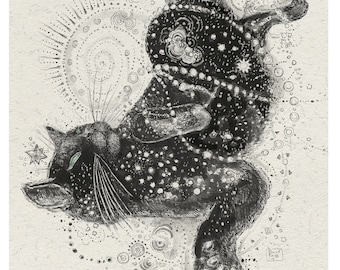 Constellation Kitty - Black Cat Art - Black Cats - Witchy Cat - Bombay Cat