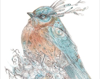 Bird Art, Bird Prints, Bird Wall Decor, Decorative Birds, Bird Drawings, Bluebird Art, Cardinal Art, Finch Art, Song Birds by Paulina Fae