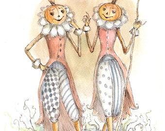 Impression d'art d'Halloween - personnages citrouilles sorcières, décoration murale effrayante