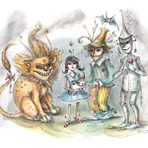 Wizard of Oz Art Prints - Scarecrow - Tinman - Lion - Dorothy - Toto - Gothic Oz - Opium Oz - Halloween - Emerald City
