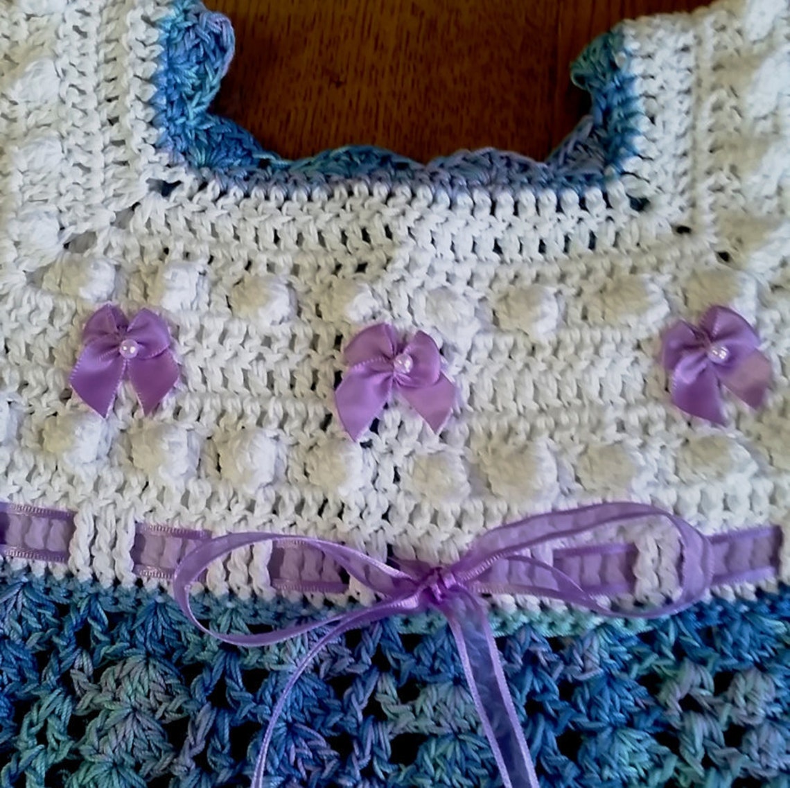 Robe Bébé Au Crochet Faite Main – Ensemble Robe + Bandeau Pour 0-3 Mois, Violet