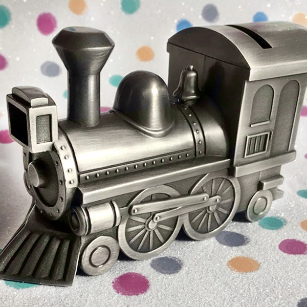 Personalized Pewter Train Bank - Engraved Train Bank - Baby Shower Gift - Ring Bearer Gift - Gift for Young Boy - Coin Bank - New Born Gift