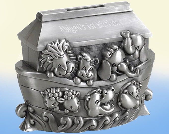 Noah's Ark Piggy Bank Personalized Coin Bank New Baby Gift Baby Shower Gift Silver Coin Bank