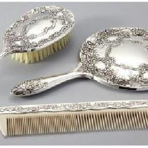 Antique 3 PC Vanity Set - Brush, Mirror and Comb