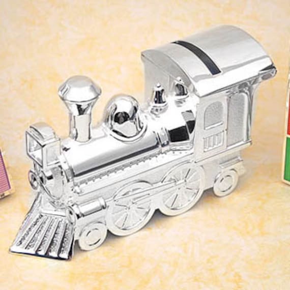 Silver Plated Train Piggy Bank Personalized Train Bank Etsy