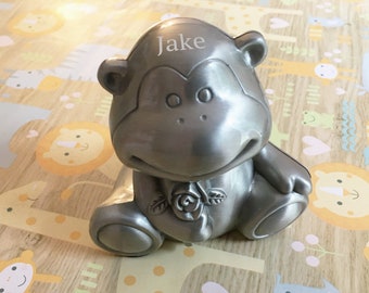 Monkey in Love Coin Bank - Baby Gift - Personalized Coin Bank - Piggy Bank - Engraved New Baby Gift - Baby Shower Gift - Baby Memories Gift