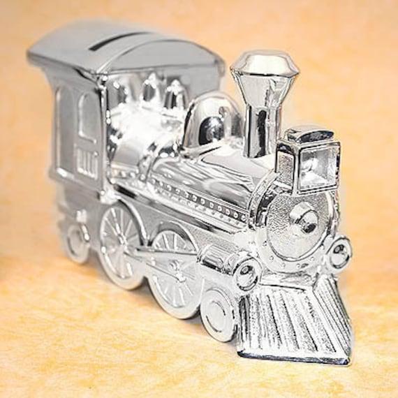 Silver Plated Train Piggy Bank Personalized Train Bank Etsy