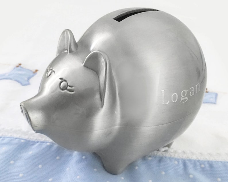 Piggy Bank Baby Shower Gift Deluxe Personalized Pewter Etsy