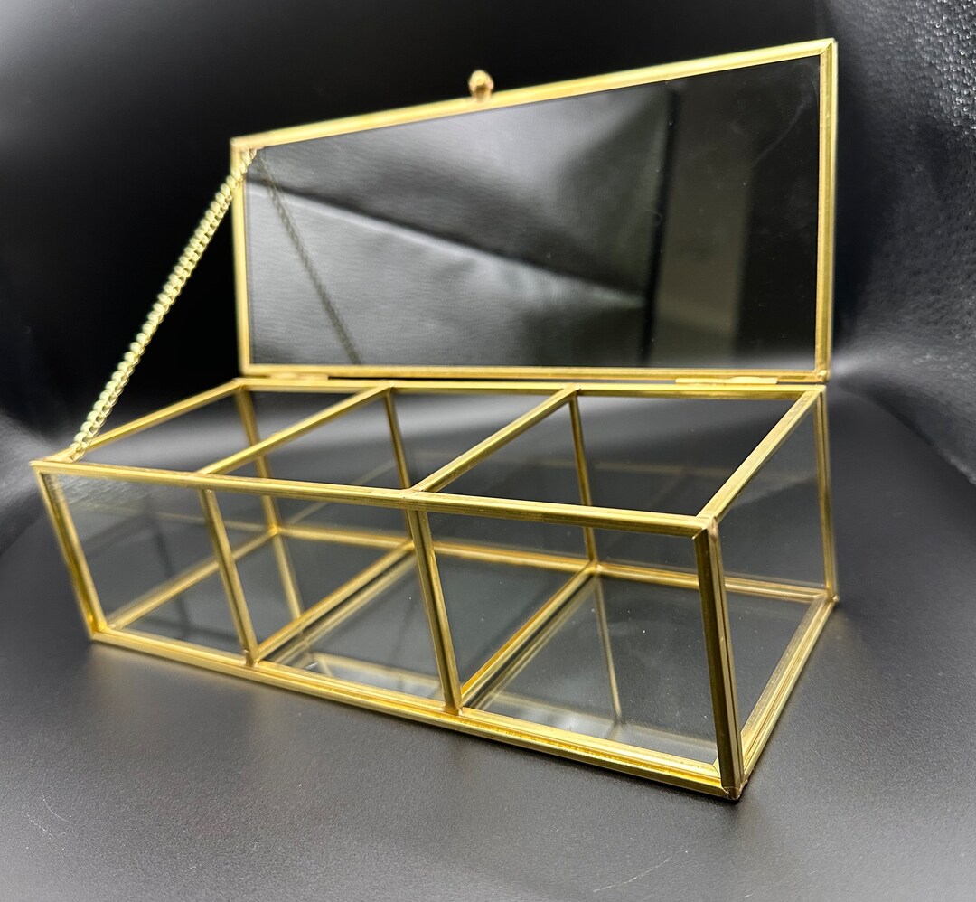 Three Section Glass Rectangular Jewelry Box - Personalized Glass ...
