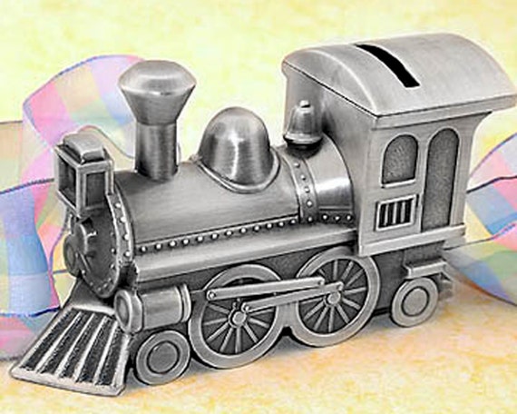 Personalized Pewter Finish Train Bank Engraved Train Piggy Etsy