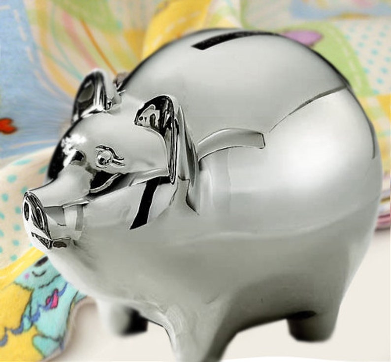 Personalized Silver Finish Pig Bank Engrave this Piggy Bank - Etsy Polska