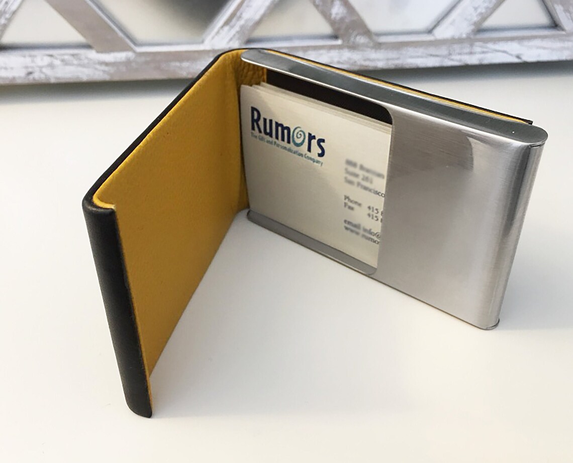 Leather Business Card Case Personalized Vertical Business Etsy