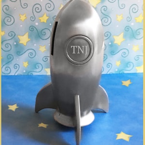 Personalized Rocket Ship Coin Bank - Space Ship Piggy Bank - Nasa inspired Coin Bank - Piggy Bank - New Baby Gift - Ring Bearer Gift