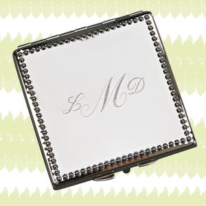 Personalized  Compact Mirror - Manchester Silverplated Square Compact Mirror - Beaded Square Compact Mirror - Bridesmaid Gift - Gift for Mom