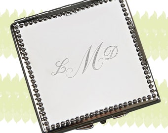 Personalized  Compact Mirror - Manchester Silverplated Square Compact Mirror - Beaded Square Compact Mirror - Bridesmaid Gift - Gift for Mom