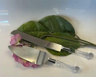Couteau à Gâteau De Mariage Mikasa Rousseau Argenté Manche Cristal Autrichien 13.5 Pouces - Occasion