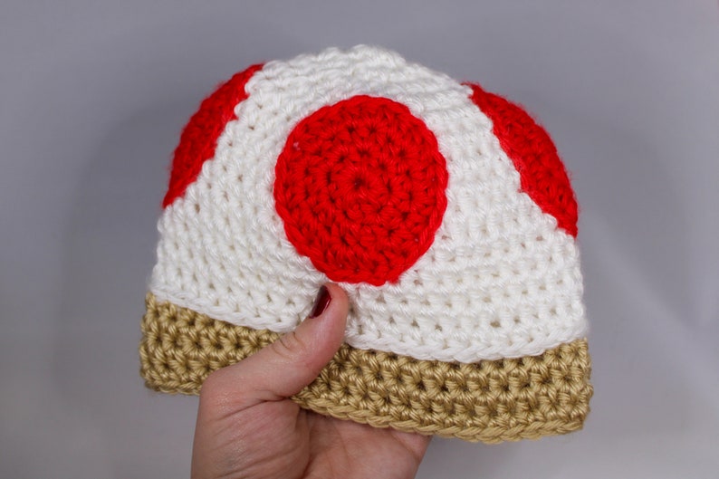 Newborn Child Red Toad Mushroom Mario Hat Handmade Crochet Knit