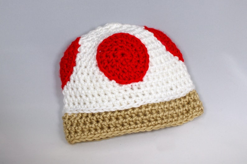 Newborn Child Red Toad Mushroom Mario Hat Handmade Crochet Knit
