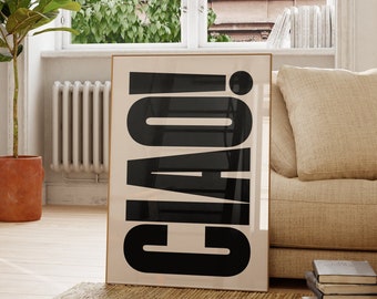 Stampa Ciao, arte da parete con citazione italiana, poster tipografico retrò, arte da parete di alta qualità, arte da parete alla moda, poster con citazione