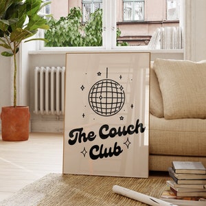 The Couch Club, Retro Wall Art, Trendy Wall Art, Digital, Minimalist Art Print, Minimalist Decor, Retro Quote Art Print, Retro Print