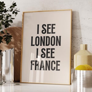 I See London I See France Printable Bathroom Wall Art Modern Funny Digital Wall Art for Bathroom Black and White Bathroom Wall Print