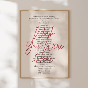 Ojalá estuvieras aquí, póster de Pink Floyd, impresión de Pink Floyd, impresión de letras de canciones, arte de pared con letras de canciones, póster de letras, letras de Pink Floyd