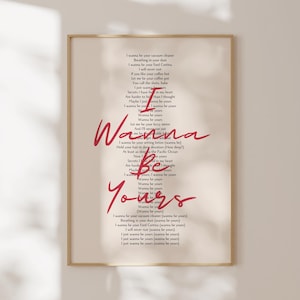 Arctic Monkeys, I Wanna Be Yours Impresión, Impresión de letras, Descarga digital, Impresión musical, Arte imprimible, Póster de letras musicales