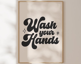 Wash Your Hands, Bathroom Wall Art, Retro Print, Bathroom Prints Funny, 70&#39;s Art Print, Bathroom Decor, Poster