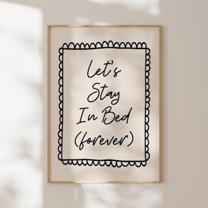 Let’s Stay In Bed Print, Mid Century Print, Trendy Bedroom Poster, Bauhaus Print, Typography Print, Sleep Poster, Aesthetic Wall Art Digital