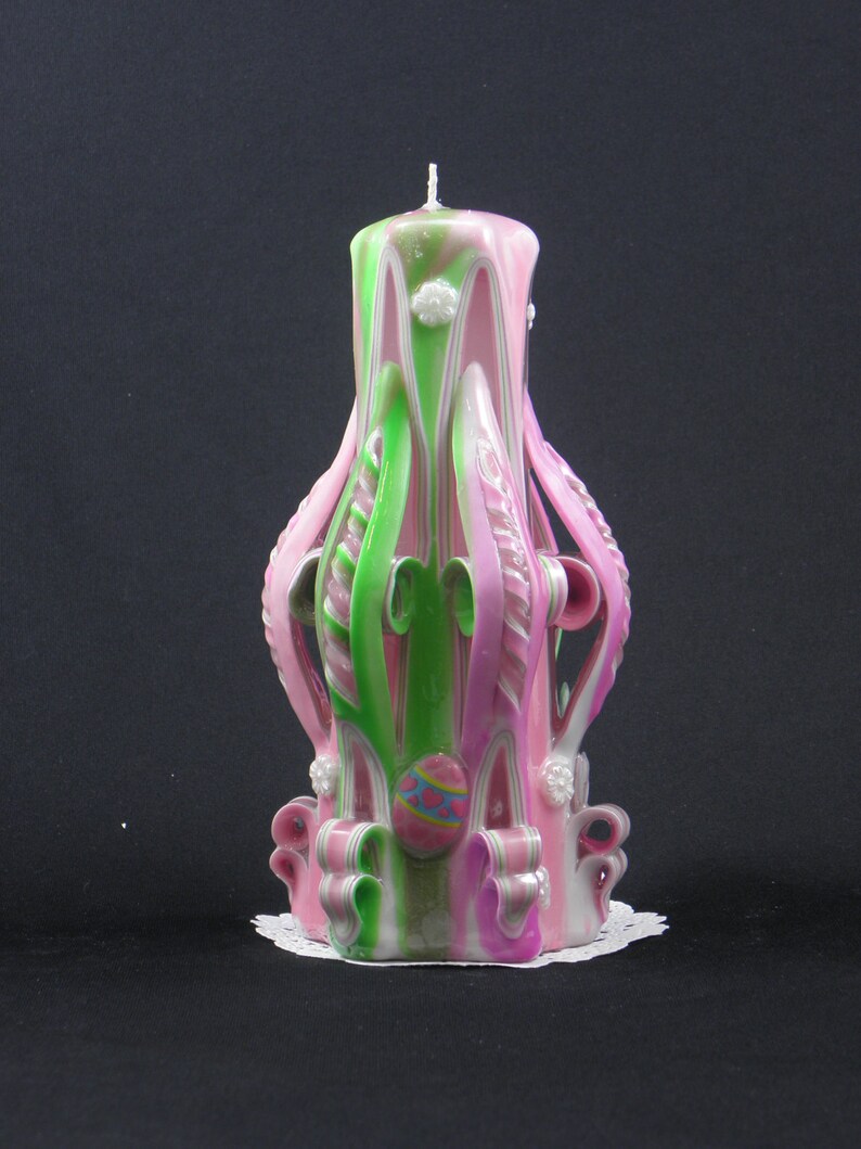 Hand Carved Candle Pink Neon Green and Fushia 7 Inch Etsy
