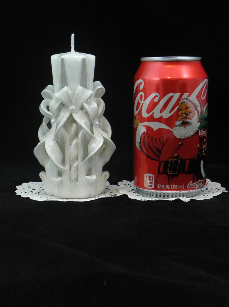 Hand Carved Candle White and Red Double Bow Carve 5 Inch Etsy
