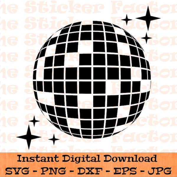 Discokugel svg – digitaler Download – SVG, DFX, PNG, Eps, Jpg inbegriffen - Schneidedatei für Cricut, Spiegelkugel, Discokugel Clipart