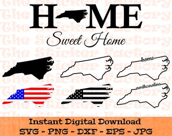North Carolina svg y Home Sweet Home sign - Descarga digital - SVG, DFX, PNG, Eps, Jpg - Cortar archivos para Cricut y arte mural imprimible