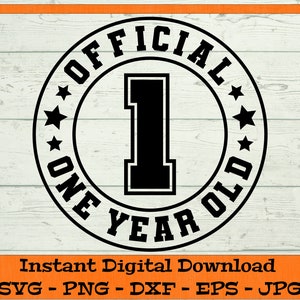 SVG oficial de um ano - Download digital - Camisa do primeiro aniversário, Primeiro aniversário PNG, Clipart Cricut svg dxf png eps jpg