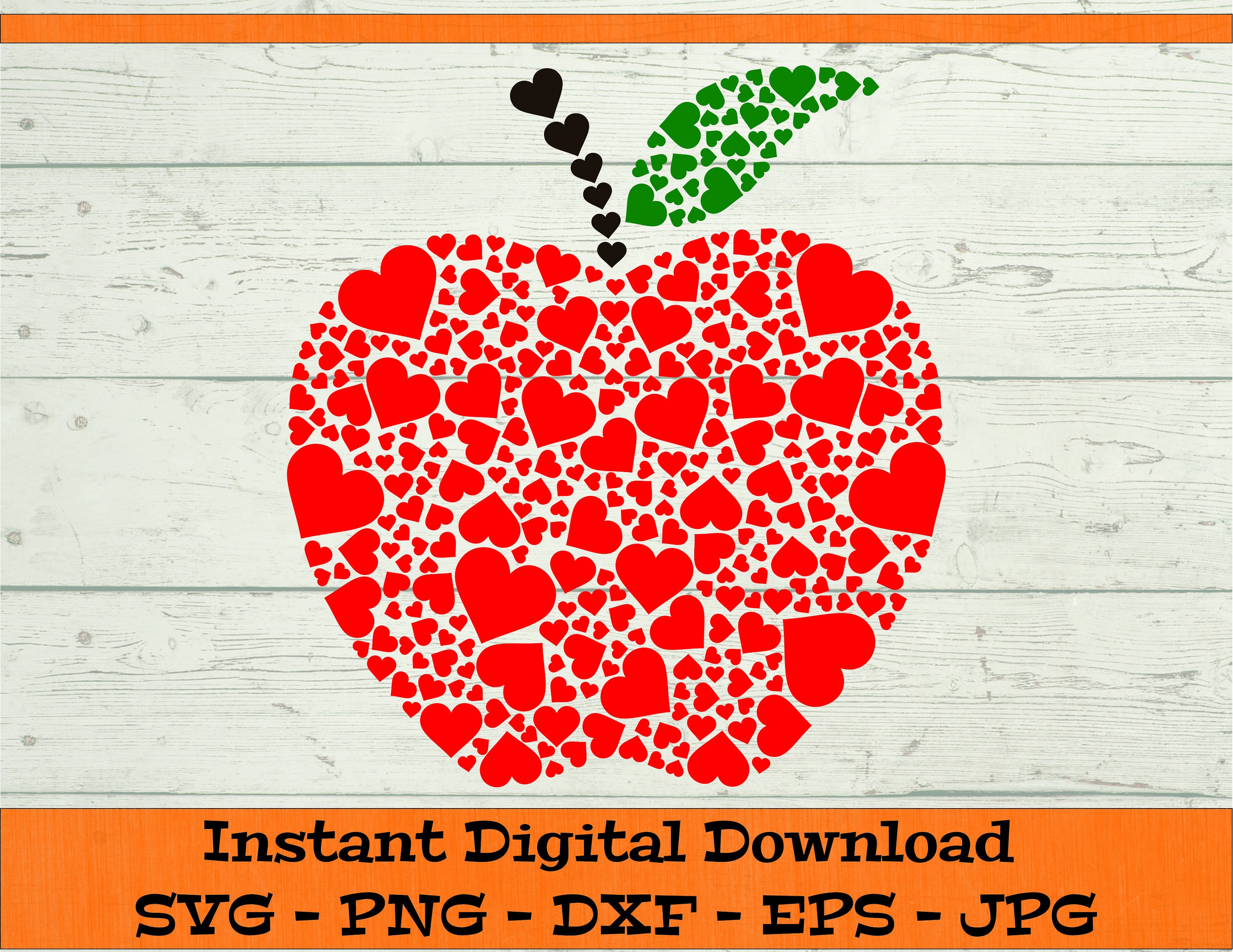 Apple Hearts SVG, Valentine's Day svg -  Digital Download - Teacher Shirt SVG, Teacher Clipart  File for Cricut svg dxf png eps jpg