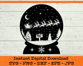 Christmas Snowglobe Santas Sleigh SVG - Digital Download - Santa and Reindeer Scene, North Pole Clipart File for Cricut svg dxf png eps jpg