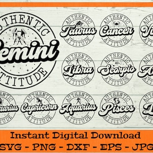 Sternzeichen SVG Bundle - digitaler Download - Sternzeichen SVG Geschenk, Sternzeichen Shirt PNG, authentische Clipart für Cricut svg dxf png eps jpg