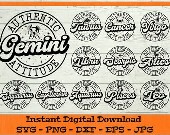 Zodiac Sign SVG Bundle - Digital Download - Astrology Sign SVG Gift, Zodiac Sign Shirt PNG, Authentic Clipart for Cricut svg dxf png eps jpg