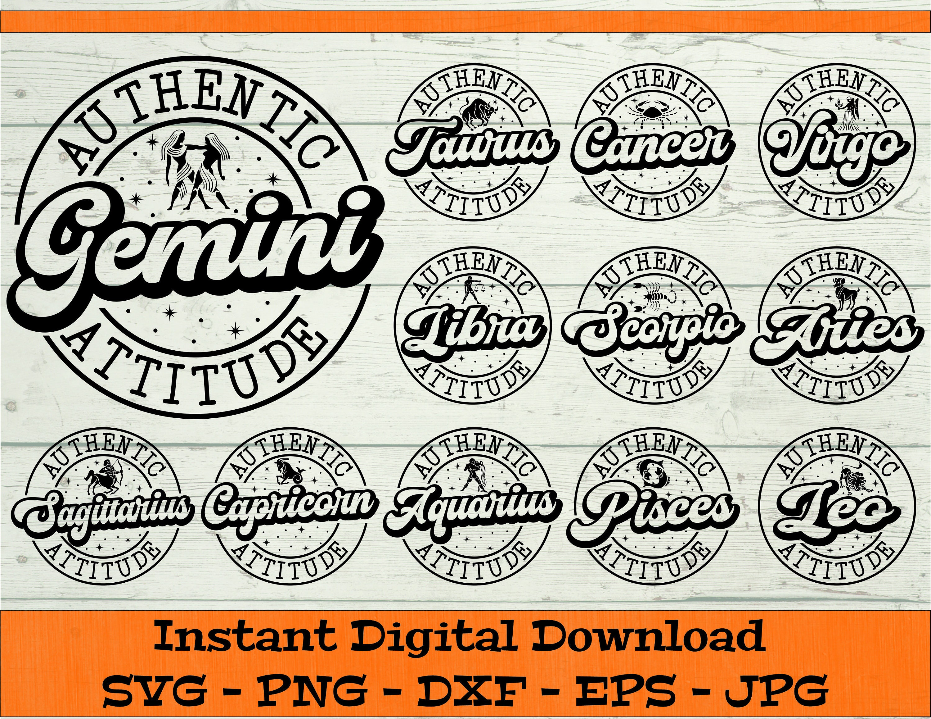 Zodiac Sign SVG Bundle - Digital Download - Astrology Sign SVG Gift, Zodiac Sign Shirt PNG, Authentic Clipart for Cricut svg dxf png eps jpg