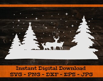 Winter Scene SVG - Digital Download - Deer Family svg, Christmas Scene SVG, Christmas Deer, Snow svg, File for Cricut svg dxf png eps jpg