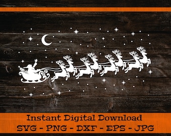 Silhueta de rena SVG do trenó do Papai Noel, sinal de Natal SVG - Download digital - Silhueta de Papai Noel, Cena de Natal de Papai Noel e Renas