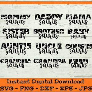 Paquete Family Saurus - Descarga digital - Camisa familiar de dinosaurios PNG, camisas familiares a juego, imágenes prediseñadas familiares T-rex Cricut svg dxf png eps jpg