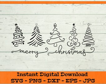 Merry Christmas Trees SVG - Digital Download - Christmas Tree SVG, Xmas Cut File Christmas Shirt PNG, Clipart Cricut dxf png eps jpg