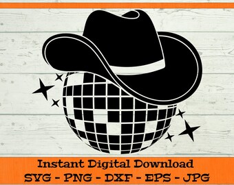 Disco Cowgirl SVG - Download digitale - Addio al nubilato PNG, Disco Ball Cowboy Retro Mirror Ball Clipart per Cricut svg dxf png eps jpg