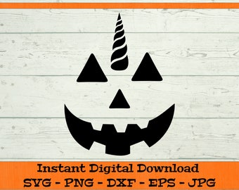 Unicorn Pumpkin Face Halloween SVG - Digital Download - Halloween Party Unicorn Shirt PNG, Clipart File for Cricut svg dxf png eps jpg