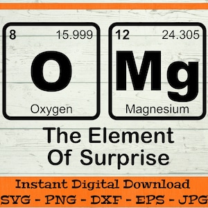 OMG het element van verrassing SVG-digitale download-grappige wetenschap shirt, periodiek systeem, elementen, clipart voor Cricut SVG DXF PNG EPS jpg