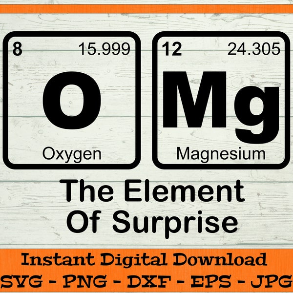 OMG The Element of Surprise SVG - Digital Download - Funny Science Shirt, Periodic Table, Elements, Clipart for Cricut svg dxf png eps jpg