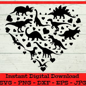 Dinosaur Heart SVG, T-Rex Valentine - Digital Download - Boys Valentine Shirt svg, Valentines Clipart File for Cricut svg dxf png eps jpg
